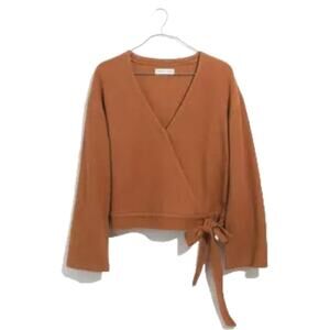 Texture & Thread by Madewell Orange Long Sleeve Side Tie Cotton Wrap Top Size S